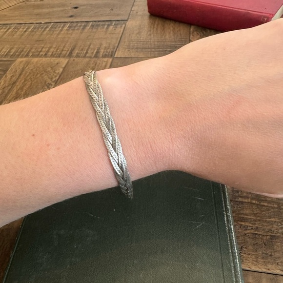 Vintage 925 Sterling Silver Made in Italy Herringbone Braided Bracelet - Picture 7 of 10